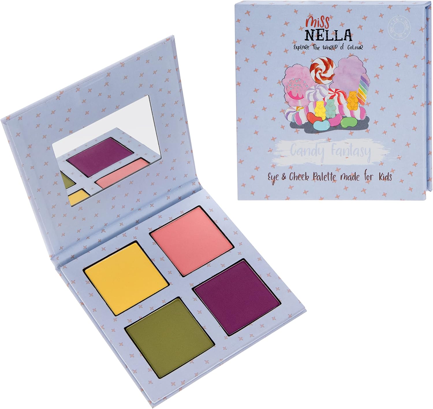 Miss Nella Candy Fantasy Kids Make Up Eye And Cheek Palette With 4 Delightful Shades Make Up For Kids With Handy Little Compact Mirror