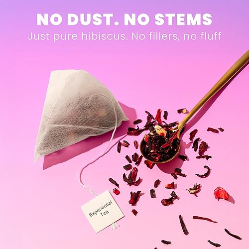 Miniatura 4 de Bolsas de té de hibisco 100 unidades, bolsas de té piramidales biodegradables, mezcla de hojas enteras, sin cafeína, para apoyo inmunológico y