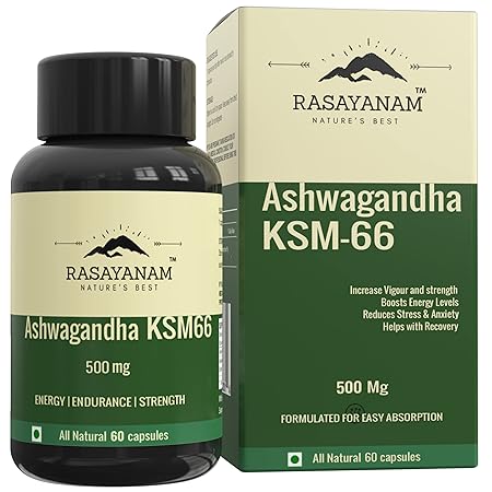 Rasayanam Ashwagandha KSM-66 (500 mg) | Extra Strength Natural Formulation | Support strength & energy | Withania Somnifera Extract - 60 Vegetarian Capsules