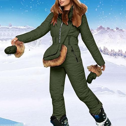 Miniatura 7 de Traje de nieve para mujer, traje de esquí de invierno 2024, monos de cuello de piel, capucha para deportes al aire libre, chaquetas y pantalones de
