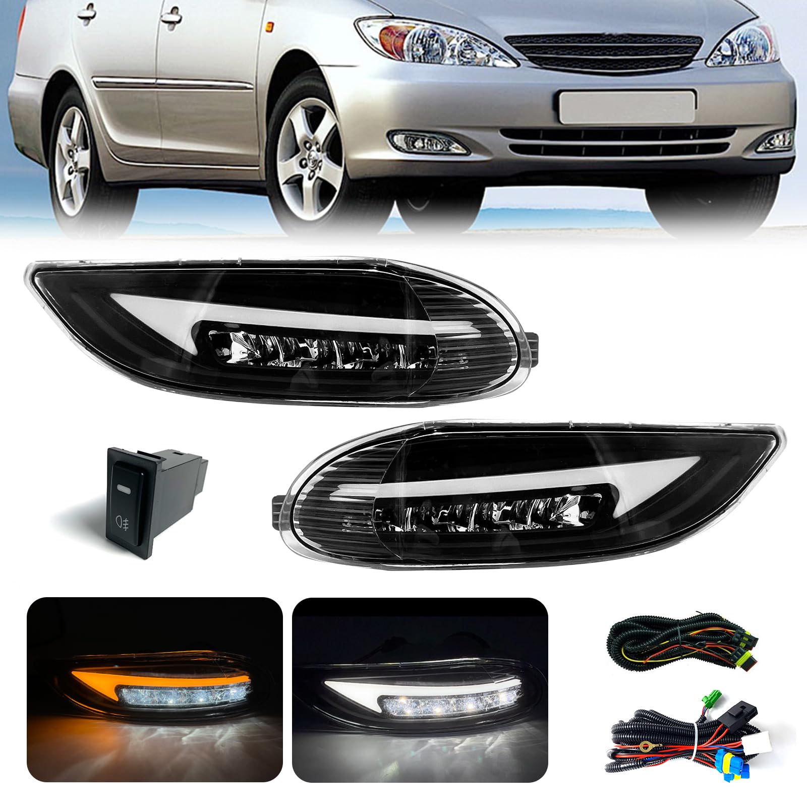 Shocklight LED&DRL Fog Lights Compatible with Camry 2002-2004/ Corolla 2005-2008/ Solara 2002-2003 1 Pair of Front Bumper Fog Lamps with Daytime