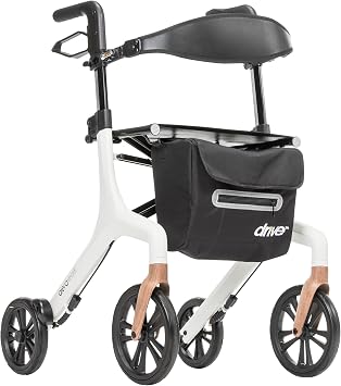 Drive Medical AeroWalk Ultra-Lite Rollator, Standard Foldable Rollator Walker with Seat, Lightweight Adult Rolling Walkers with Wheels for Women, Men, Seniors, 15.2 Pounds, 20 Inch Seat Height, White