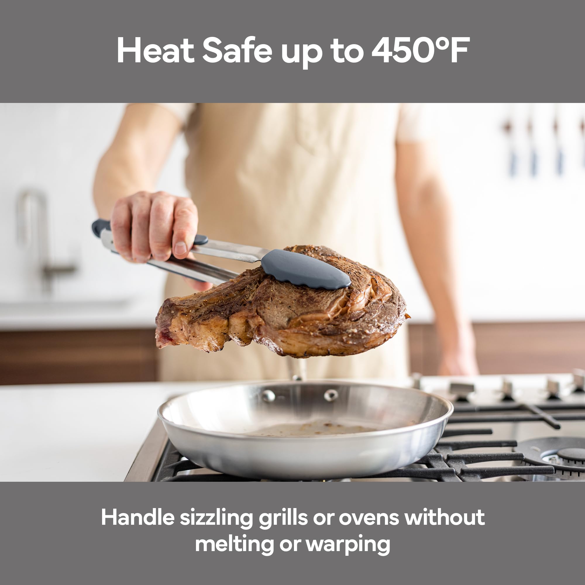 Misen Pinzas para cocinar con puntas de silicona – Pinzas de cocina de acero inoxidable – Pinzas para cocinar alimentos – 12 pulgadas – Gris