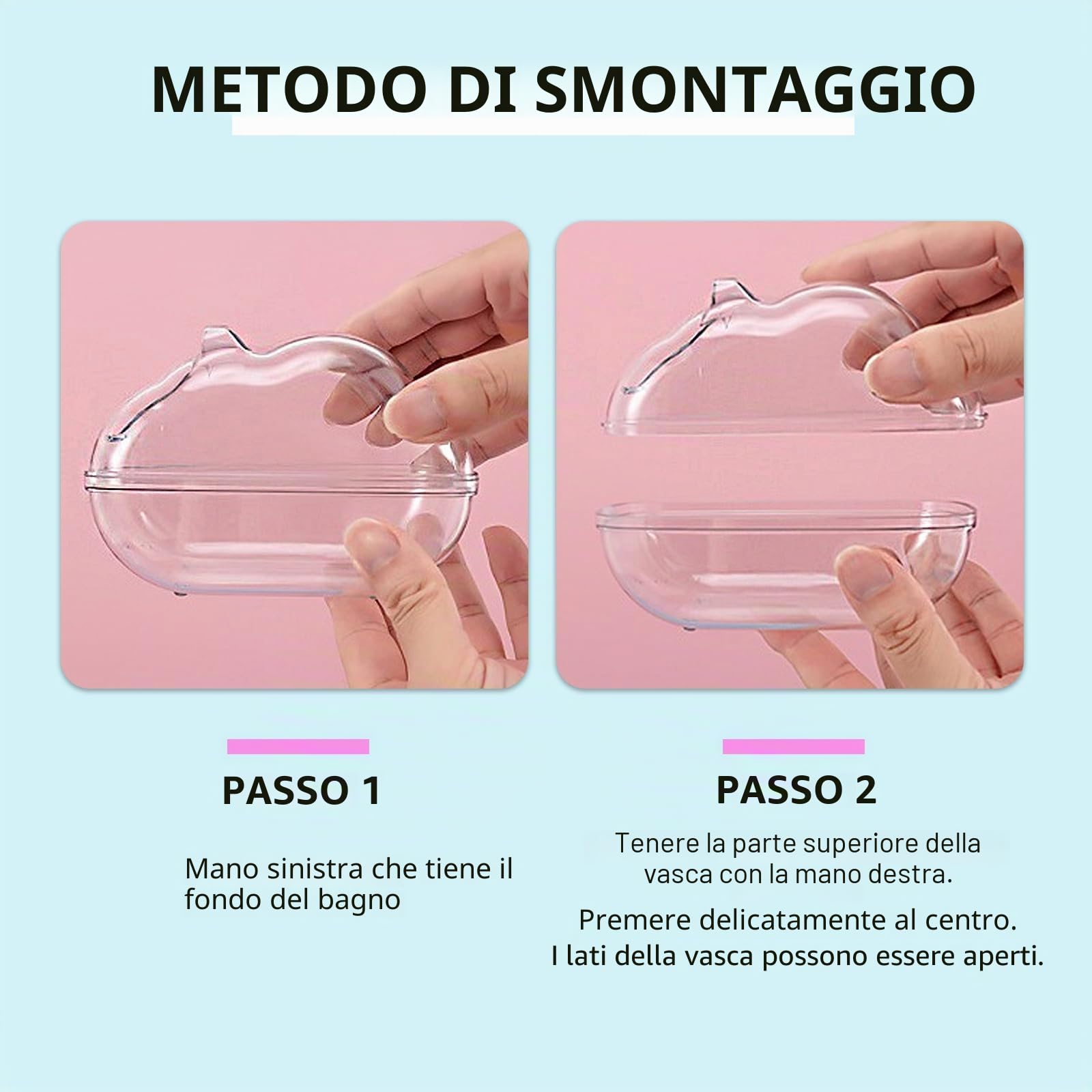 Scatola da bagno di sabbia per criceto trasparente – Casa da bagno smontabile antipolvere per roditori – fornita con 2 pale