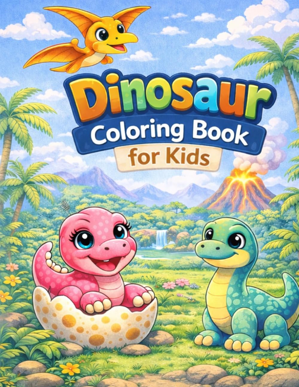 Dinosaur Coloring Book for Kids: 50 Fun and Easy Coloring Pages: Cute Dinosaurs for Boys and Girls
