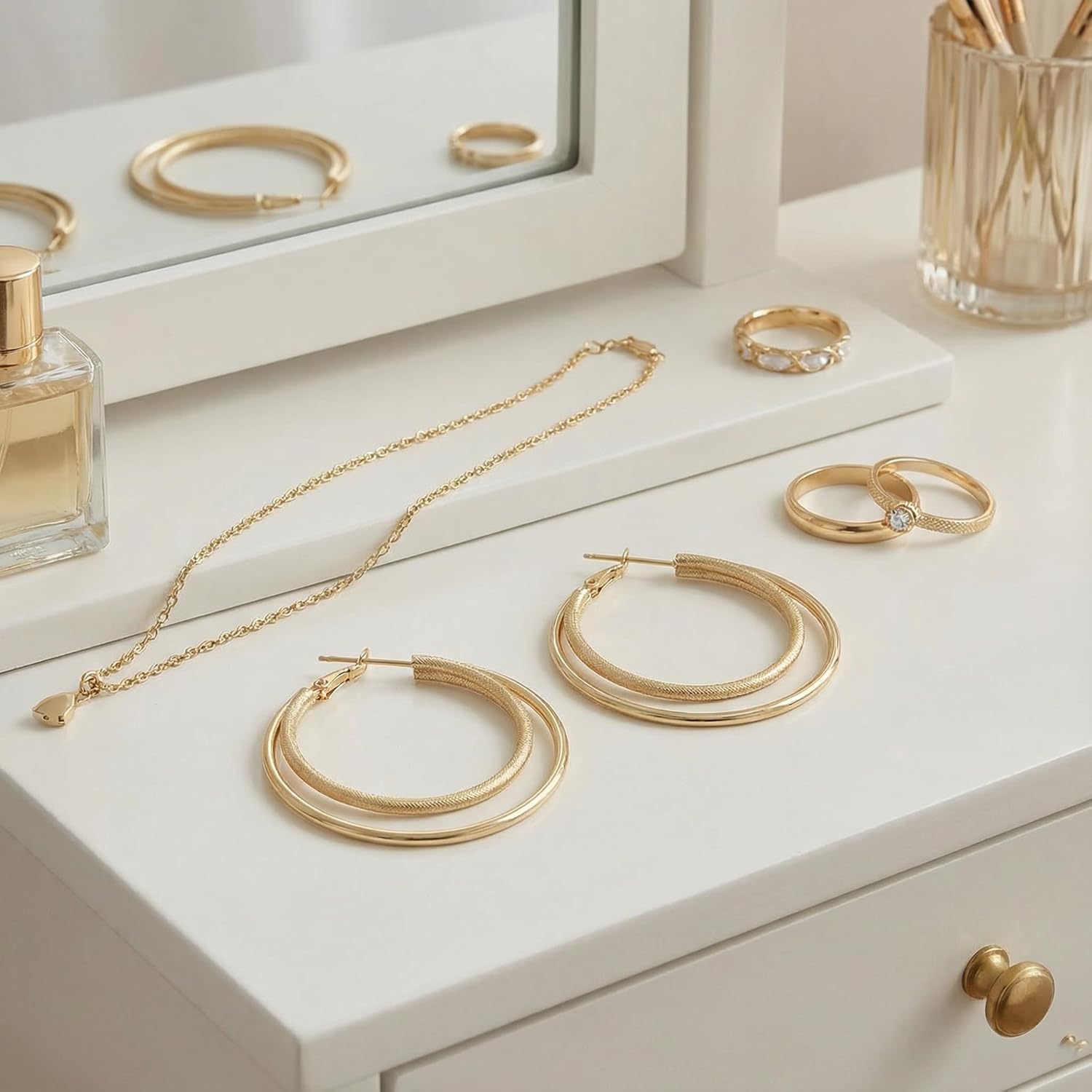 Elegant Gold Double-Layer Textured Large Hoop Earrings for Women, Matte & Shiny Mixed Circle Earrings, Retro Luxury Fashion Jewelry for Daily/Commute/Party - Image 6