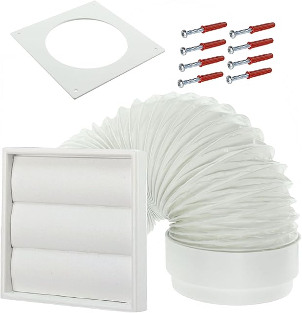 SPARES2GO Exterior Wall Venting Kit for Bosch Tumble Dryers (White, 4" / 102mm)