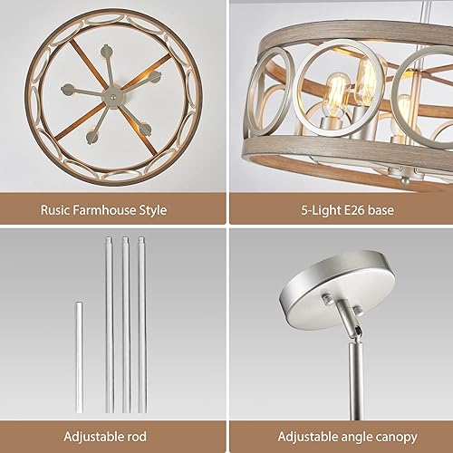 Miniatura 5 de Lámparas de comedor sobre mesa, modernos candelabros de granja para sala de estar, cocina, dormitorio, 22 pulgadas, lámpara colgante de tambor