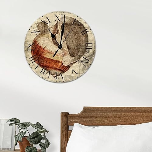 Miniatura 48 de ArogGeld Reloj de pared con diseño de estrella de mar antigua francesa, de cloruro de polivinilo, con números romanos, de 10 pulgadas, funciona