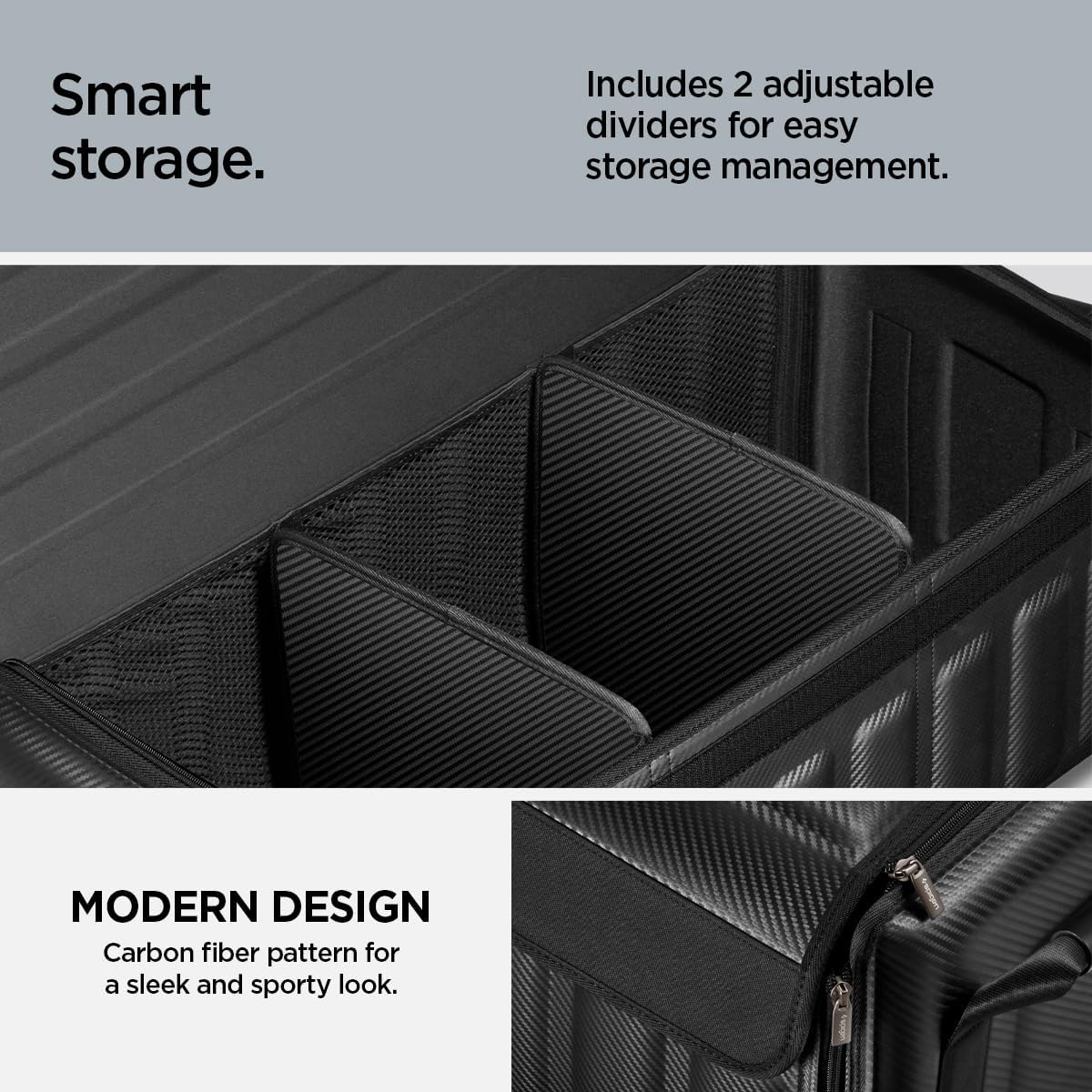 Spigen Trunk Organizer Collapsible Heavy Duty Foldable with Lid for SUV, Model Y juniper (2025/26), Model 3/Y/S/X/Cybertruck, Sedan, and all car (Black)