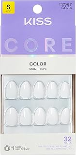 KISS CORE, Press On Nails, Nail glue included, 'Lyrical', White, Short Size, Almond Shape, Includes 32 Nails, 2g Glue, 1 Manicure Stick, 1 Mini File