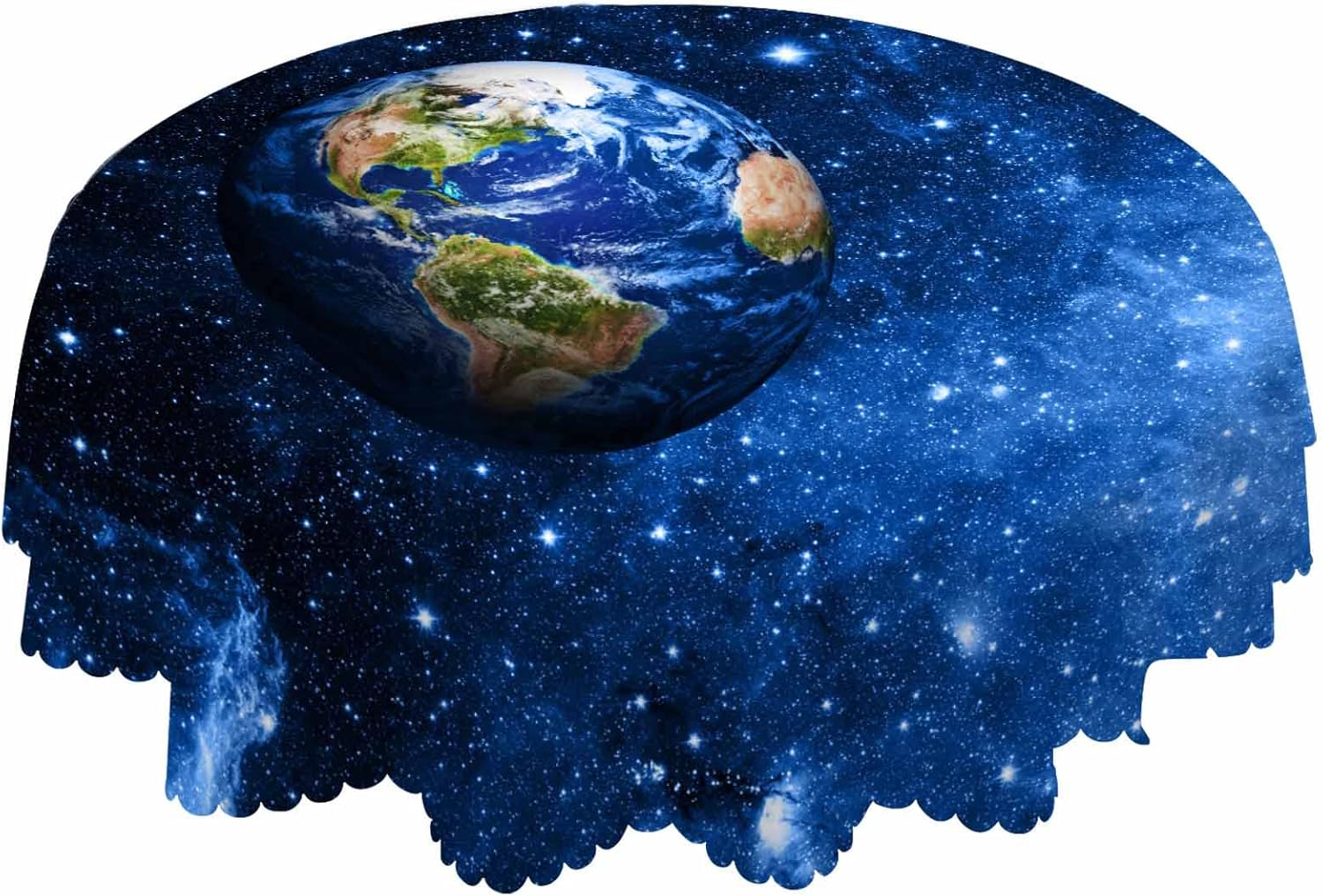 AOYEGO Blue Earth Table Cloth Universe Planets Stars Galaxy Fantastic Mystery Round Tablecloth 60 Inch for Dining Room, Party, Banquet (Pack of 2)