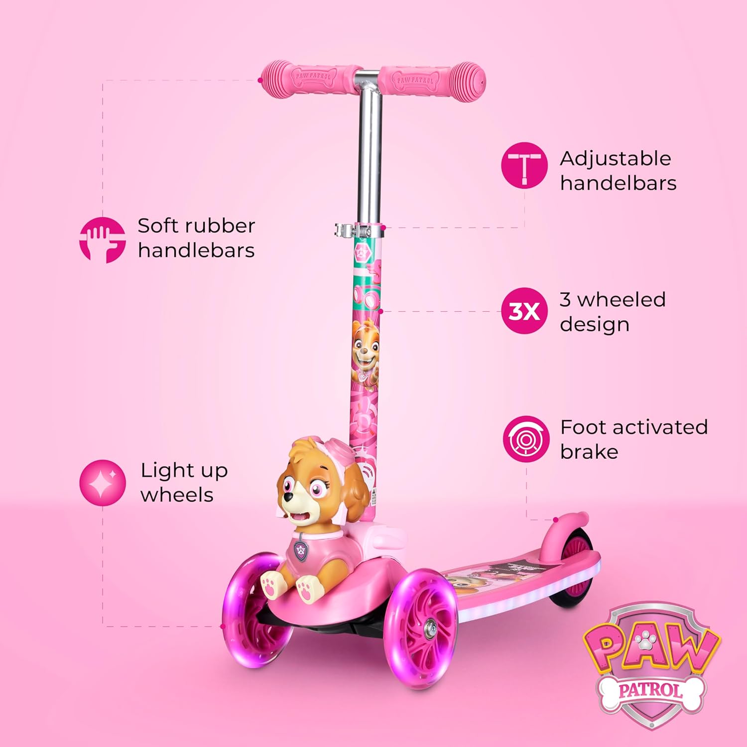 3D Kick Scooter for Kids, Self-Balancing 3 Wheeled Light Up Scooter with Extra Wide Anti-Slip Deck, Rear Brake, Lean to Steer, Lightweight Design, for Kids 3 and up, 75 LB Limit