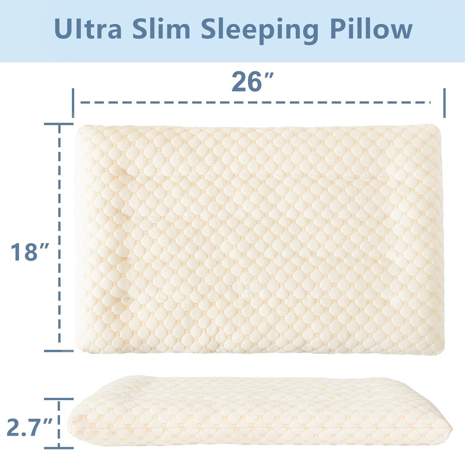 YOUR MOON Flat Thin Pillows Standard Size Set of 2 for Sleeping, 2.7 Inch Ultra Thin Soft Pillow for Stomach Sleeper, Soft Down Alternative Pillows for Adults, Comfort Slim Pillow(Beige)
