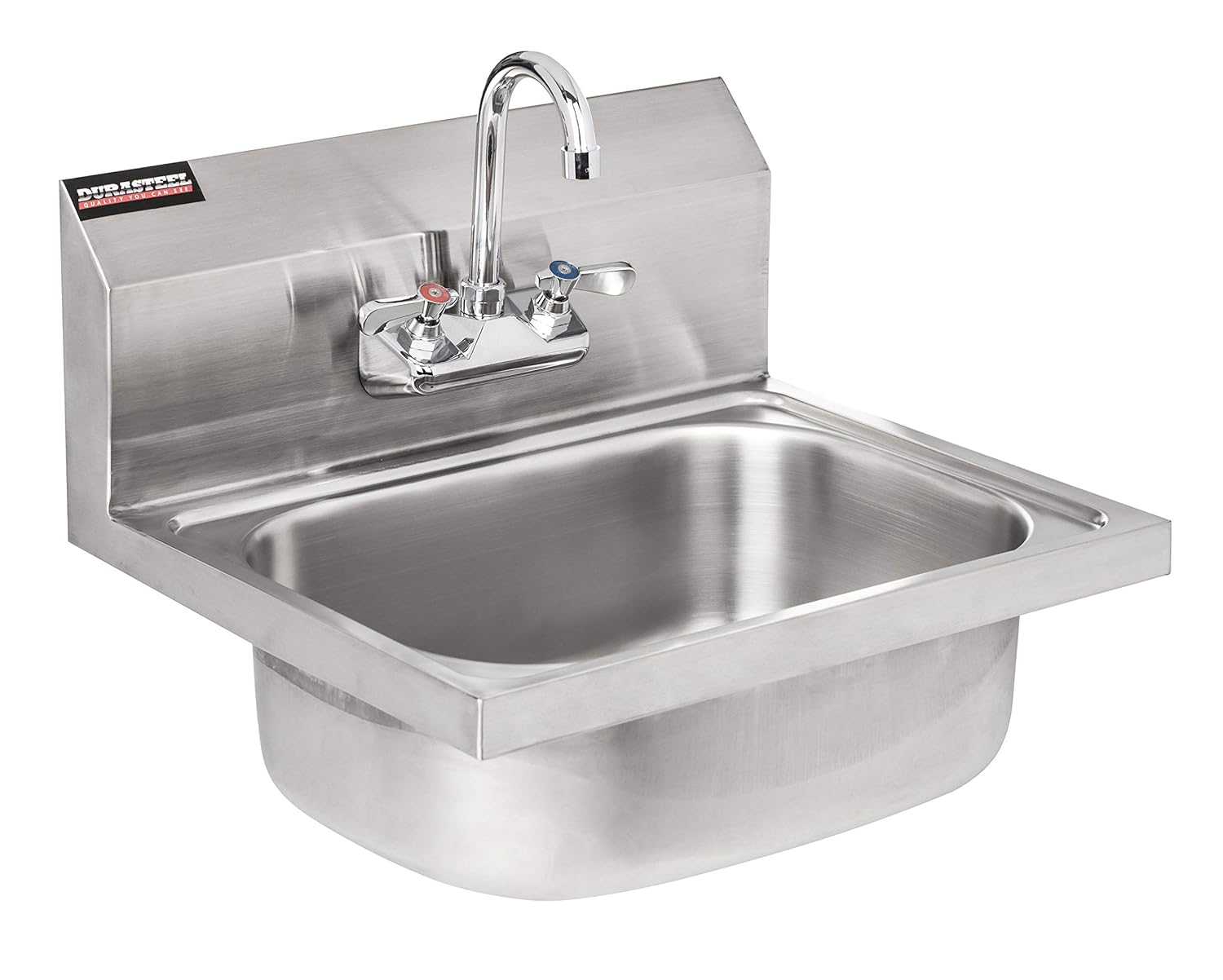 Get Special Price DuraSteel Stainless Steel Hand Sink with 17W x 20L x 15H Sink Dimension | Commercial Wall Mount Sink | Strainer and Faucet Included | Perfect for Stores, Restaurants, Bars, and More
