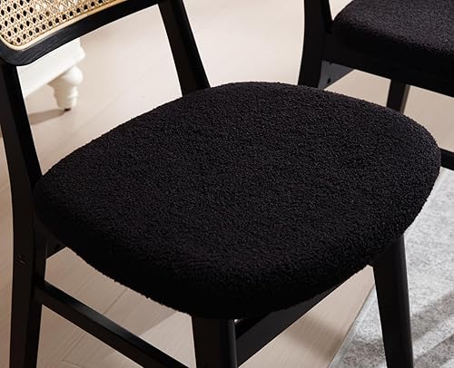 Vista 39 de EALSON Juego de 2 sillas de comedor de ratán, tapizadas de cuero, sillas de cocina de madera modernas de mediados de siglo, sillas laterales sin