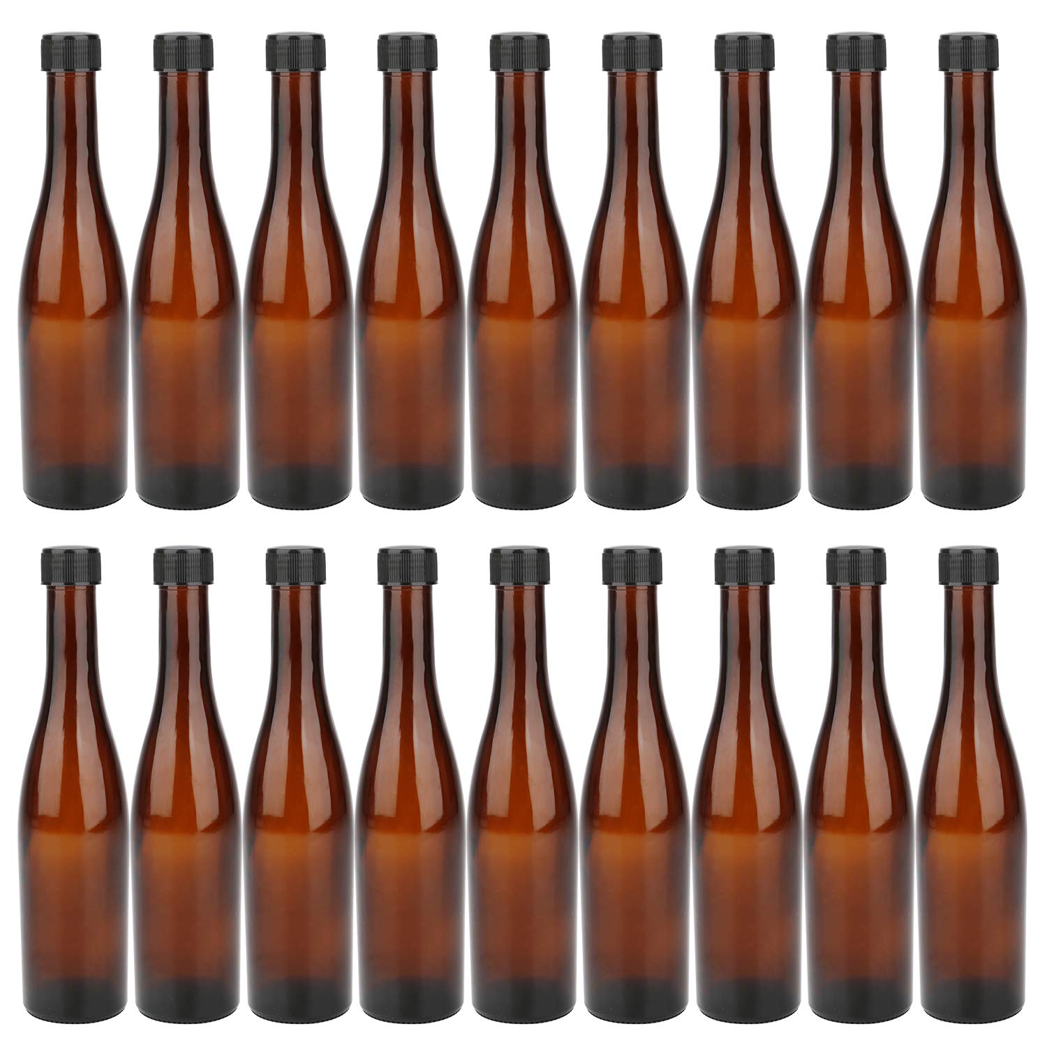 Amber Wine Bottles, 18 Pack COMUDOT 300ML Brown Glass Beer Bottles with Black Screw Lids for Home Brewing, Drinks, Parties, Wedding, etc