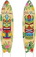 Vista 10 de Queekay 2 carteles de Tiki Yard Luau Hawaiian Tropical Party Decoración al aire libre Tiki Bar Letrero con estacas para verano (estilo iluminado)