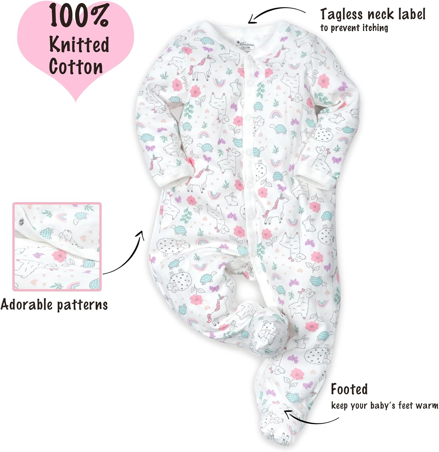 Baby Boys Girls Cotton Footies Multi Pack Long Sleeve Baby Footed One-Piece Jumpsuit Multi Pack - Image 2