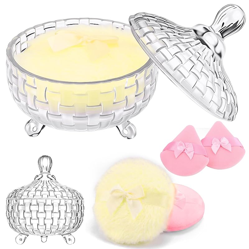Pimoys Conjunto com 5 peças de puffs para pó e recipiente com tampa