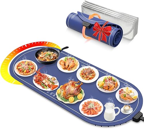 Miniatura 9 de Tapete de calentamiento para alimentos, calentadores de alimentos de temperatura ajustable para fiestas, bufé con temporizador, bandejas de silicona