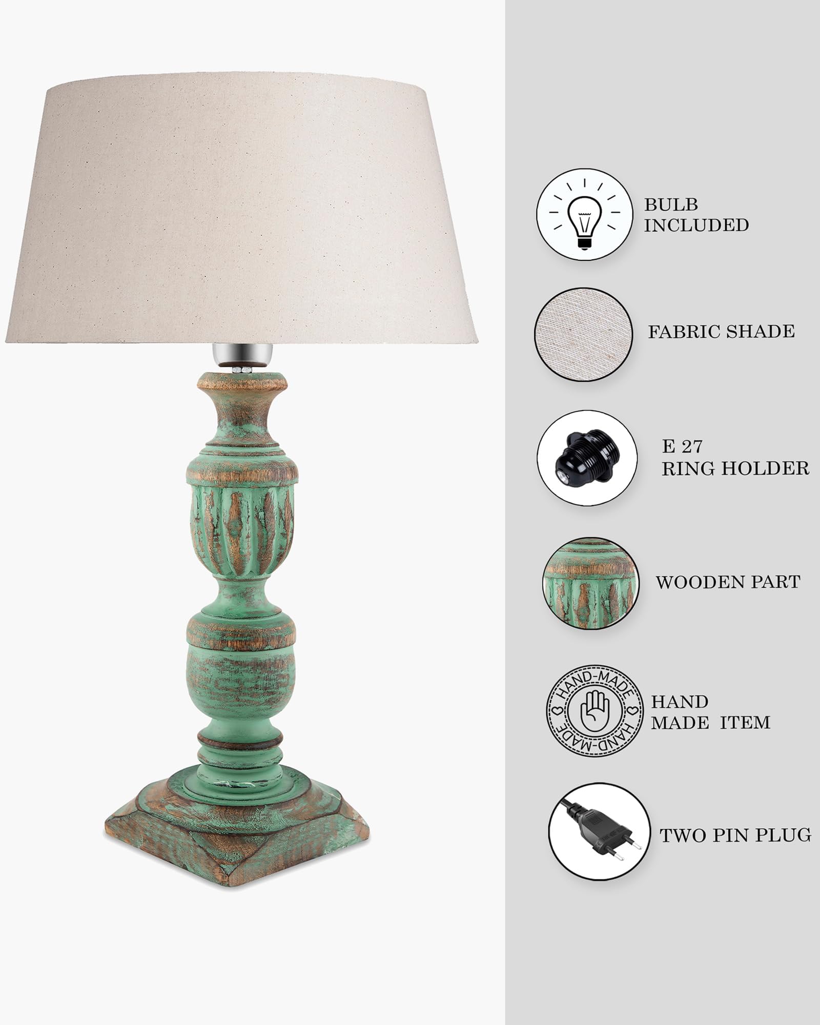 Rustic Green Wooden Table Lamp - Homesake -6