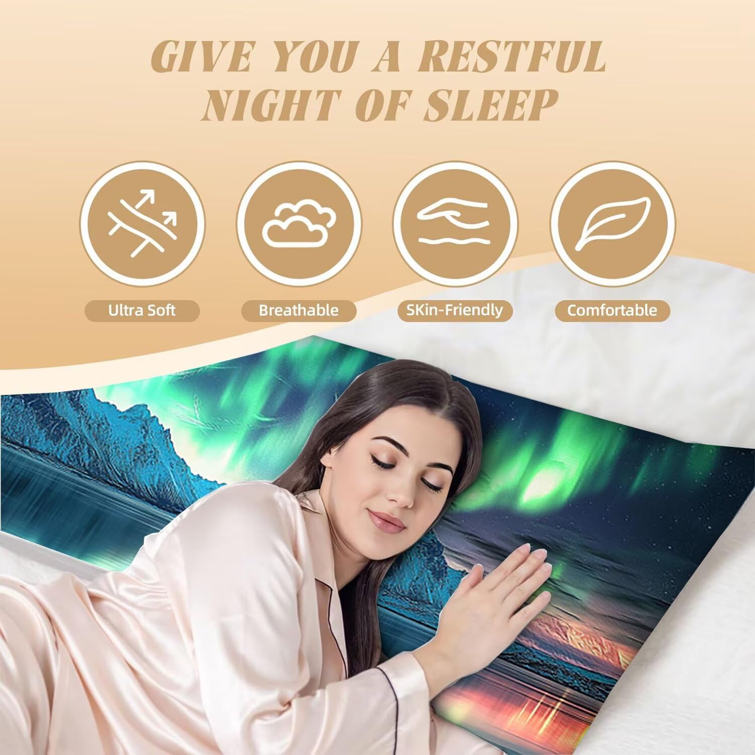 Kissenbezug 160 x 50 Seitenschläferkissen Bezug Nordlicht Schlafkissen Samt Seitenschläfer Kopfkissenbezug Schwangerschaftskissen Nackenkissen Pregnancy Pillow, für Bett Deko Wohnzimmer Geschenk x-27