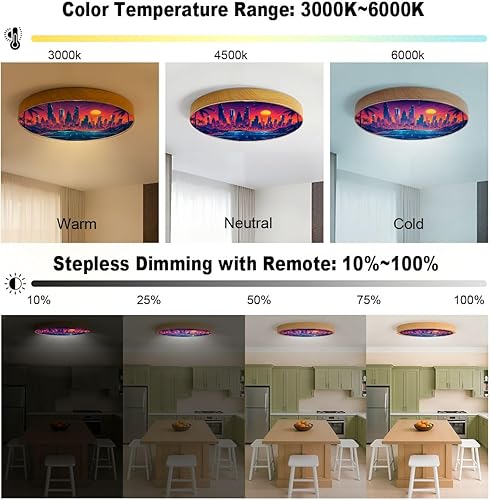 Miniatura 3 de Flush Mount Ceiling Light Fixture Punk City Uv Reactive Blacklight Japanese Future Cityscape Futuristic Dimmable LED Close to Ceiling Lights