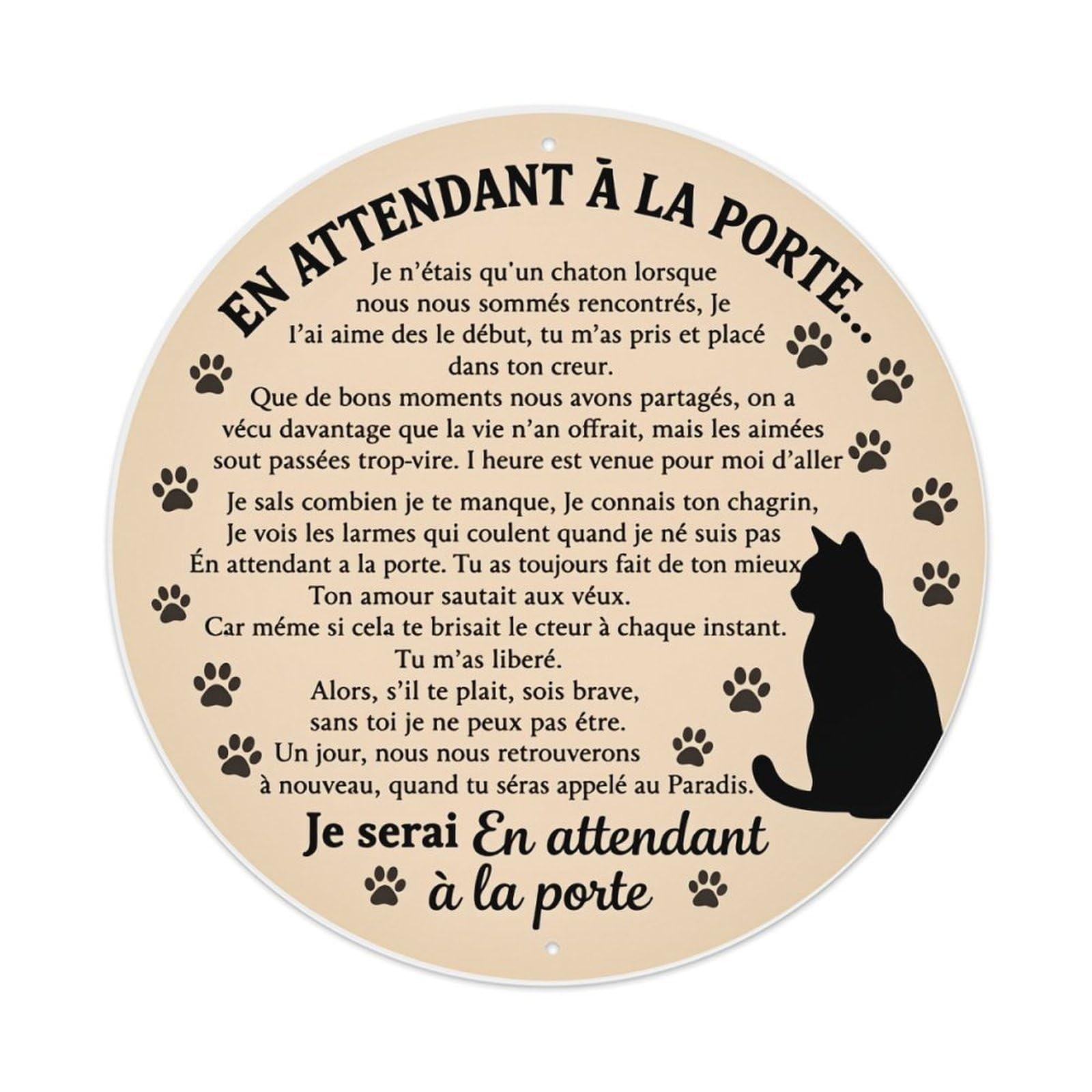 Lzwbntey Vintage Cat Paw Print Poem Silhouette Metal Tin Sign Retro Wall Decor For Home Bar Garage Cafe, Indoor & Outdoor Decorative，Circle Metal Poster, 8X8 Inch