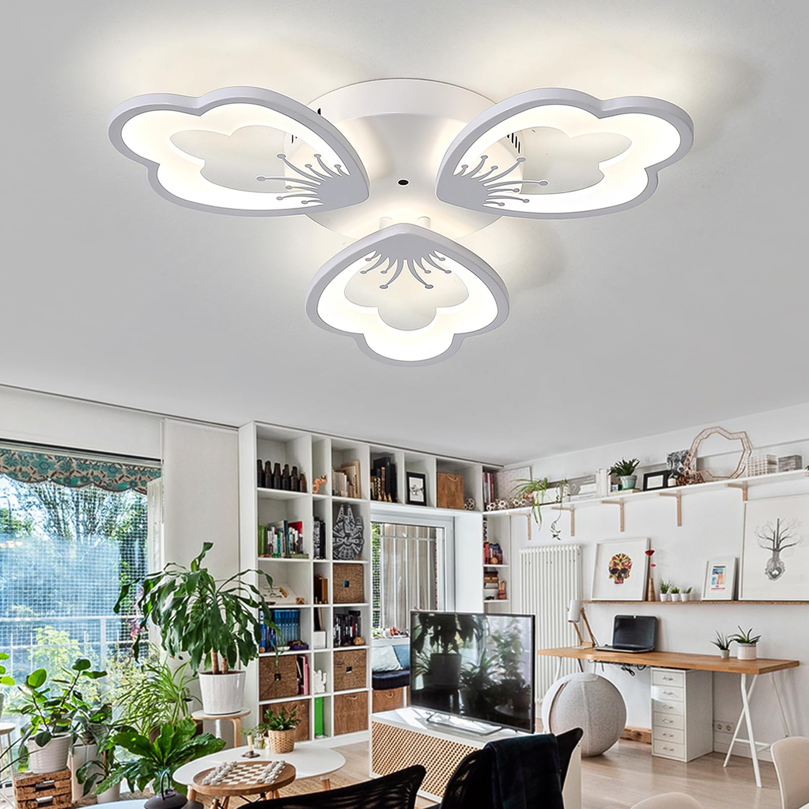 LYMSXAZOU Dimmable LED Ceiling Light Chandelier with Remote Control Modern Blume Lamp 3000-6000K Adjustable Night for Bedroom & Living Room 55cm White