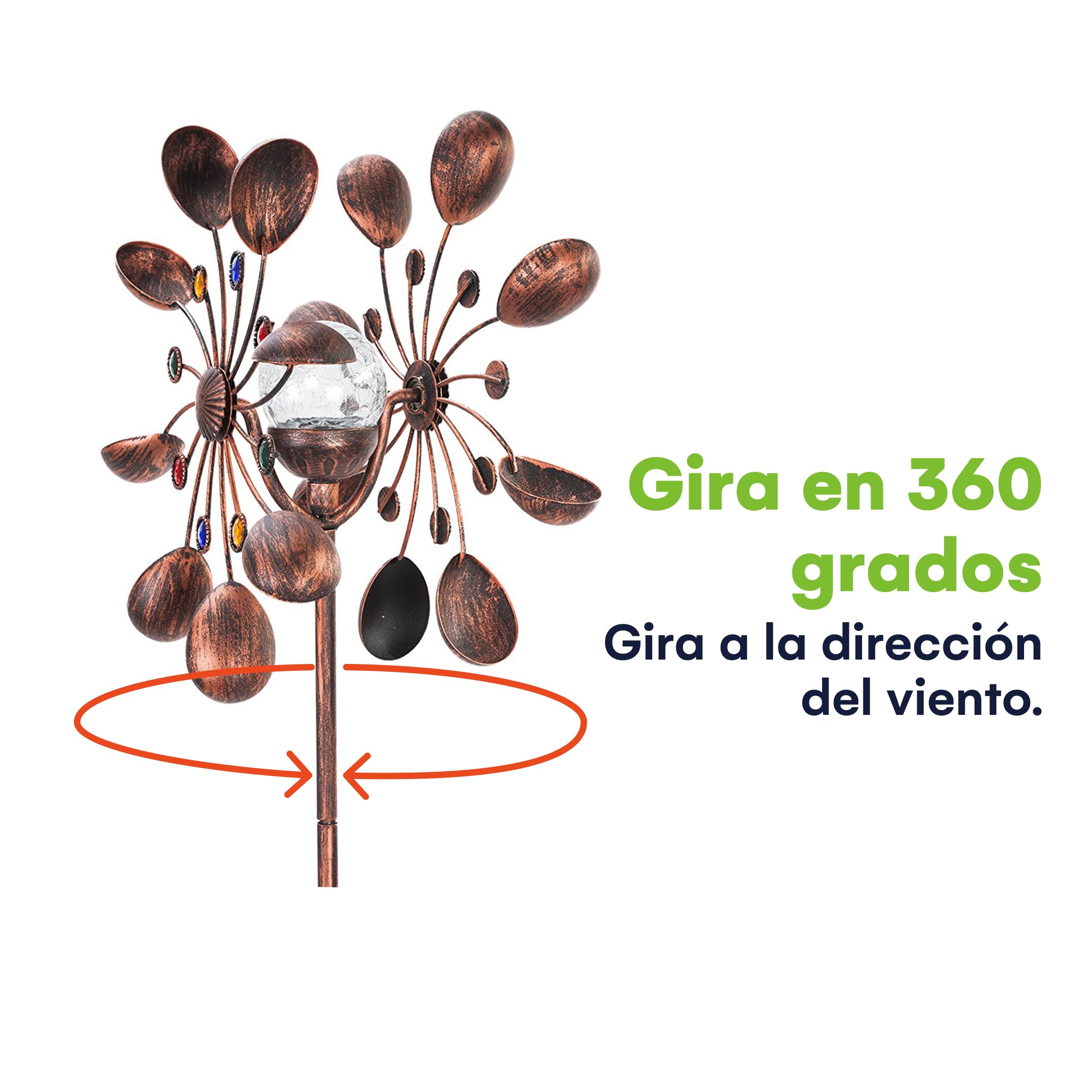 Molinillo de Viento Solar de 75 Pulgadas - Adorno de jardín con LED Que Cambia de Color, Bronce Antiguo y Doble dirección de Movimiento para césped, Patio y jardín con Estabilidad de por Vida
