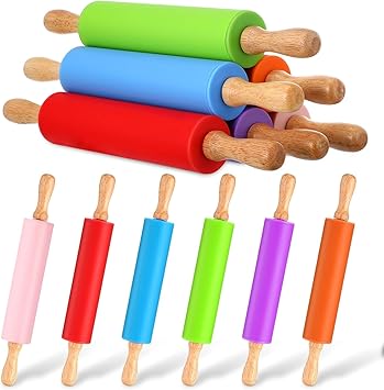 12 inch Silicone Rolling pin for Baking, Non-Stick Surface Dough Roller, Wooden Handle belan for Roti, Chapati, Pizza Bread, French Fondant Dough Pie Cookie Handmade Noodles