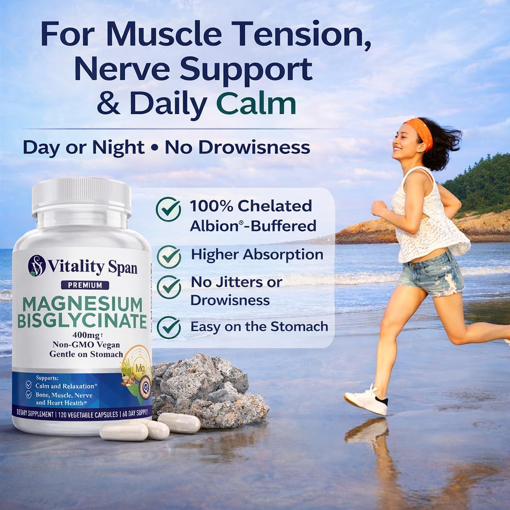 Magnesium Glycinate 400mg, Chelated Magnesium Bisglycinate for Relaxation and Sleep Aid, Extra Strength, with Magnesium Oxide, Gentle on Stomach, Vegan, 120 Capsules, Made in USA