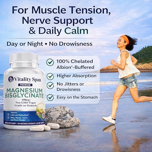 Miniatura 3 de Glicinato de magnesio y óxido de magnesio 400 mg – Magnesio quelado extra fuerte suave para el estómago para relajación, ayuda al sueño, salud