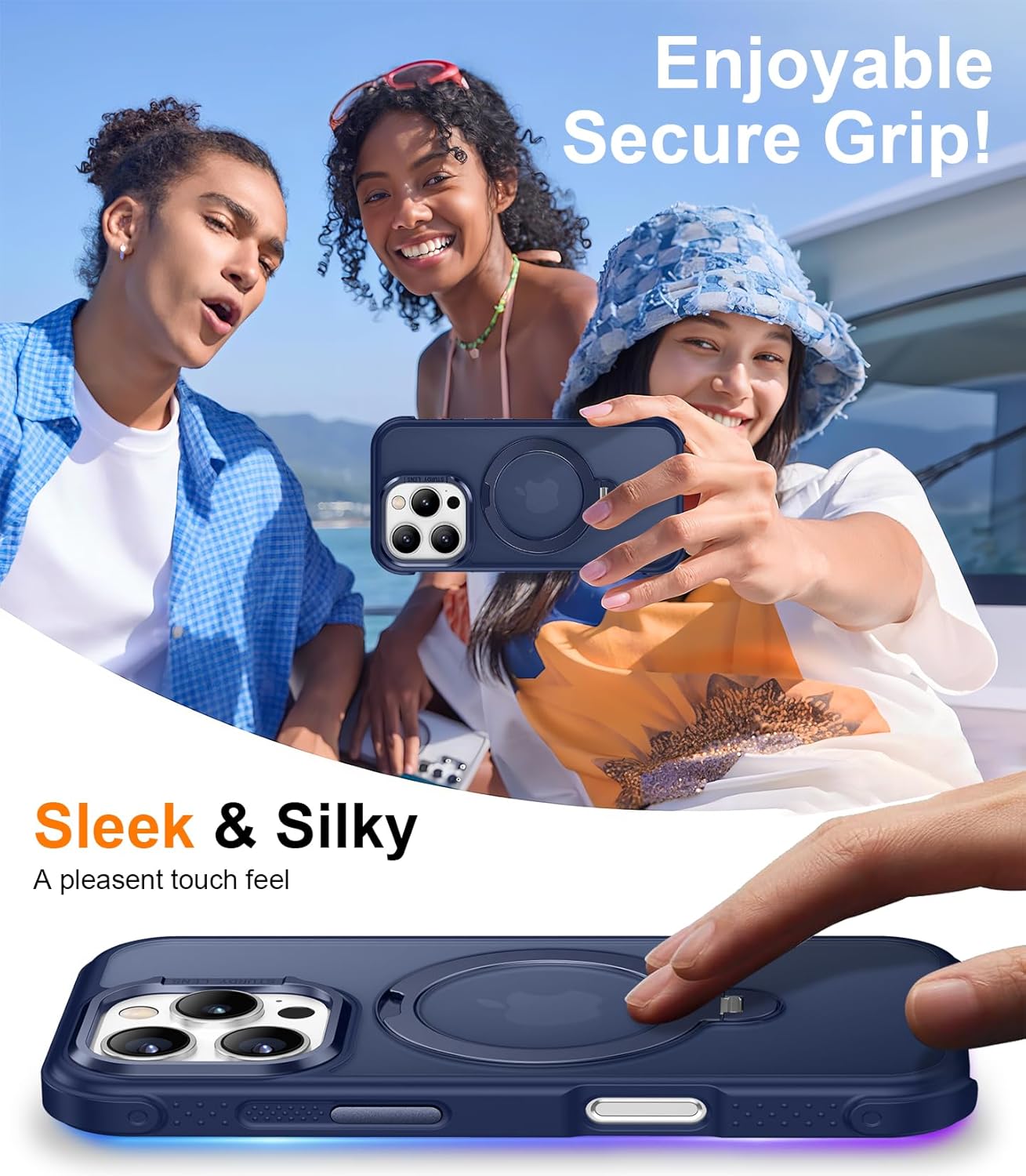 Temdan Designed for iPhone 16 Pro Case,[with 360°Rotatable Invisible Magnetic O-Ring Stand][Military Grade Shockproof][Compatible with MagSafe] Anti-Slip Translucent Matte Phone Case 6.3" - Image 6