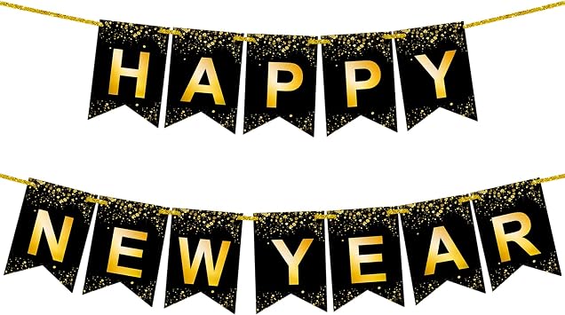 KatchOn, Gold Happy New Year Banner 2026 - Large 10 Feet, Pre - Strung | Happy New Year Backdrop, Nye Backdrop for New Years Decorations 2026 | NYE Decorations 2026, New Years Eve Party Supplies 2026