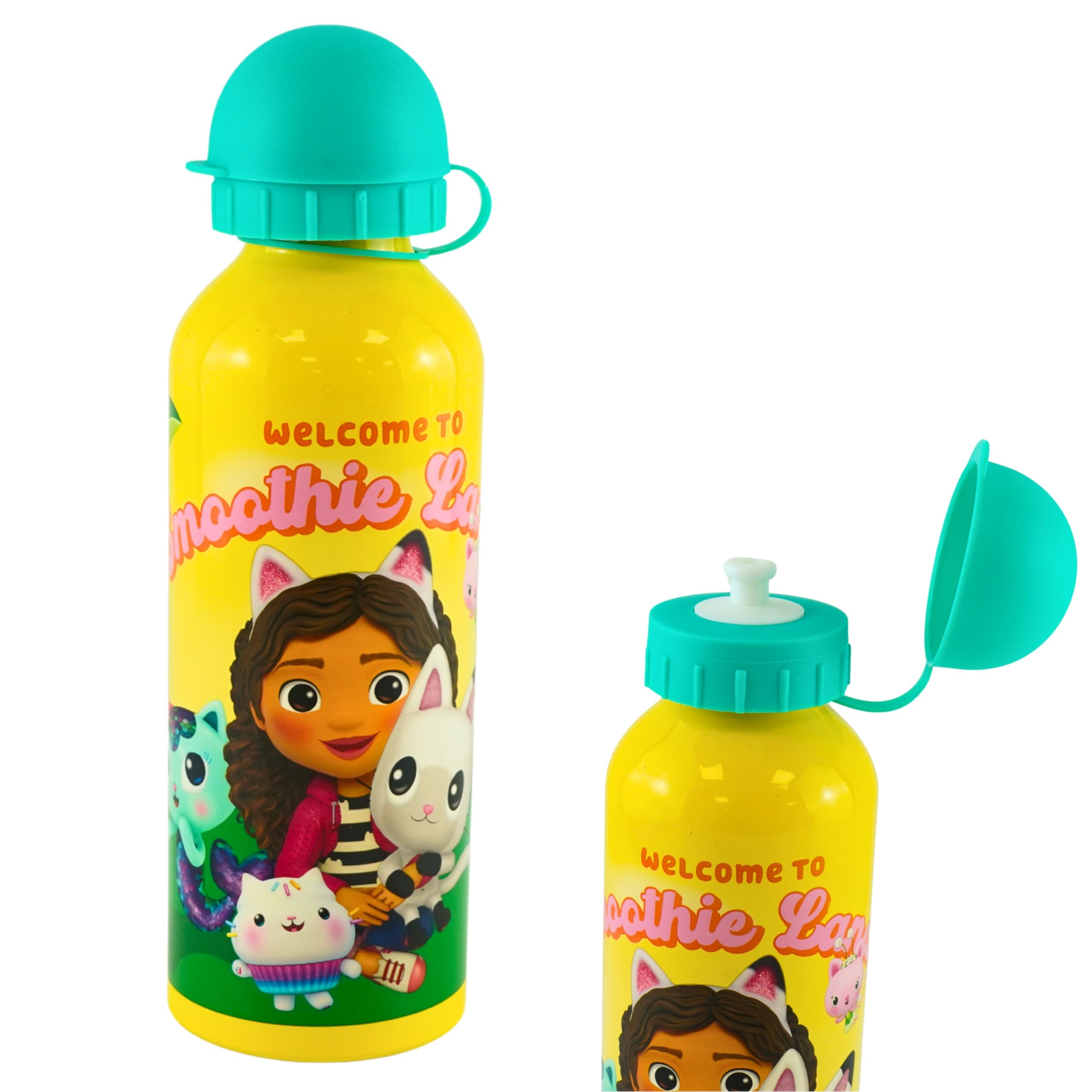 Srv Hub Dollhouse Yellow Gabby’s Dollhouse Metal Water Bottle For Kids – 500Ml Bpa Free Aluminium Bottle With Straw And Flip Cap | Durable, Leakproof, And Perfect For School, Travel & Sports