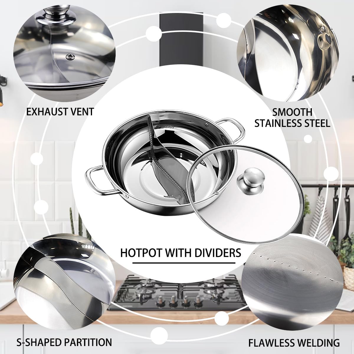 2-in-1 Dual Sided Hot Pot - 11.8 Inch Stainless Steel Soup Pot with Divider for Korean Chinese Family Gatherings
