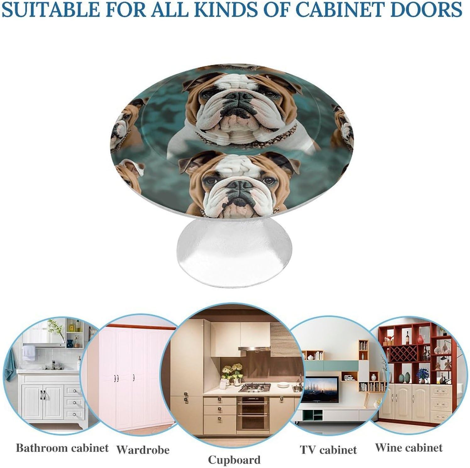 2 Pack Funny English Bulldog Cabinet Knobs Round Drawer Pulls image 3