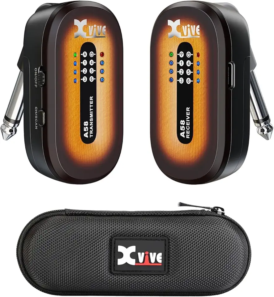 Xvive Sistema de guitarra sem fio A58 5,8 GHz receptor transmissor de guitarra sem fio para captador ativo ou passivo guitarra elétrica/acústica, vintage Sunburst