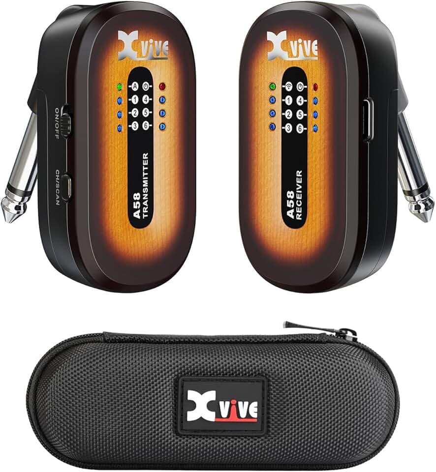 Xvive Sistema de guitarra sem fio A58 5,8 GHz receptor transmissor de guitarra sem fio para captador ativo ou passivo guitarra elétrica/acústica, vintage Sunburst