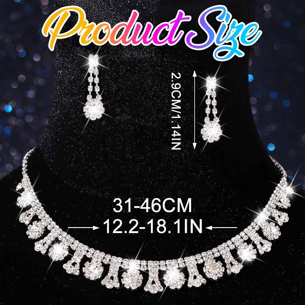 Nicute Rhinestone Necklace Set Sparkly Silver Jewelry Set Wedding Jewelry Sets for Women (Silver) - Image 3