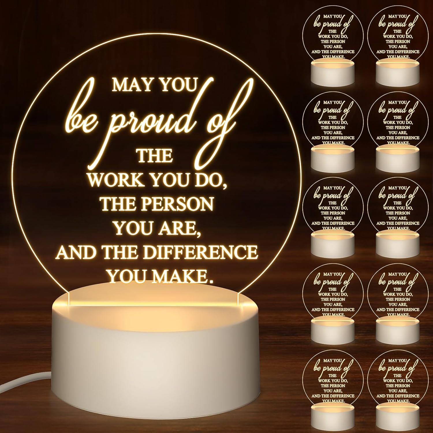 Sumind 30 Pcs Employee Appreciation Gifts for Team Gifts Acrylic LED Night Light May You Be Proud of The Work Team Thank You for Teacher Boss Volunteer Nurse Social Worker Medical Assistant(Round)