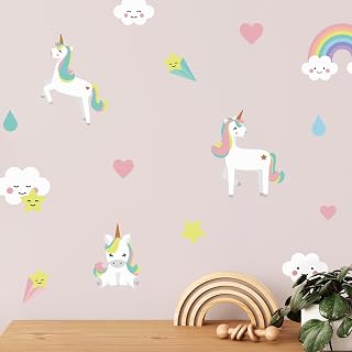 Klebekerlchen Wall Sticker for Children's Room, Girls and Boys, Self-Adhesive Wall Sticker, Reusable Children's Room Decoration, Wall Tattoo Horses - Unicorn Sticker (Set of 20 Designs)