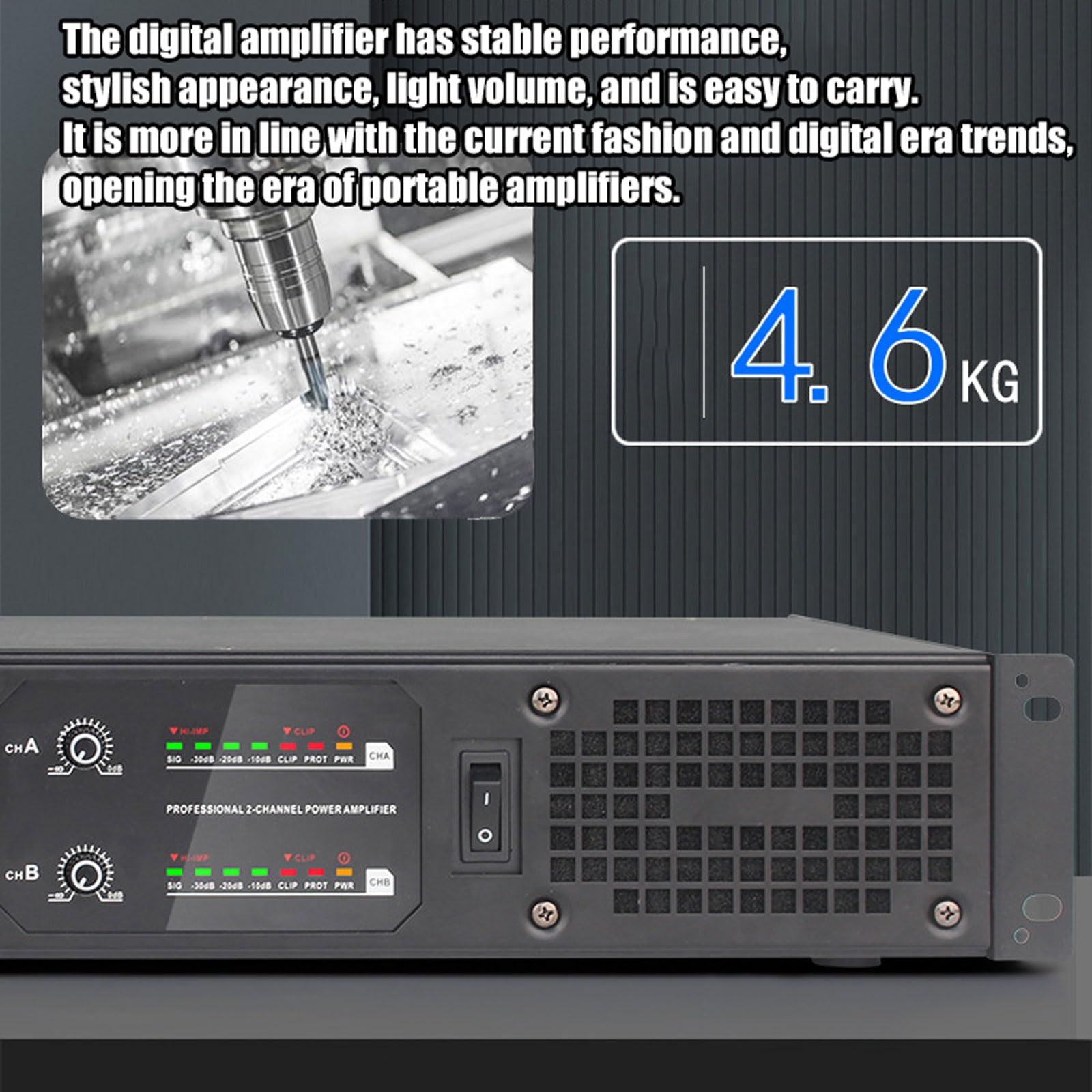 Amplificatore di Potenza Professionale da 1000 W X 2, Amplificatore Audio Domestico con Luci a Spettro Colorato, Uscita Indipendente a Doppio Canale, 2 Ventole di Raffreddamento