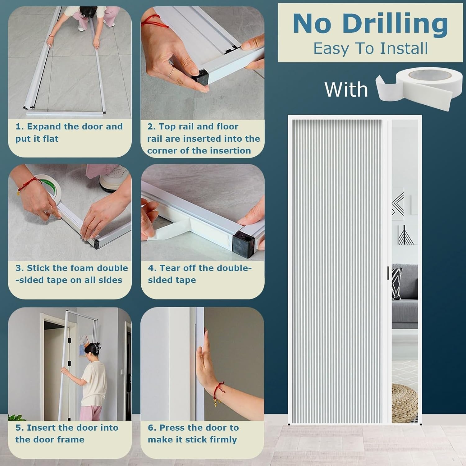 Kit de porte coulissante 203 cm de haut, porte pliante en accordéon de 100 à 60 cm de large, porte intérieure invisible avec système de cadre