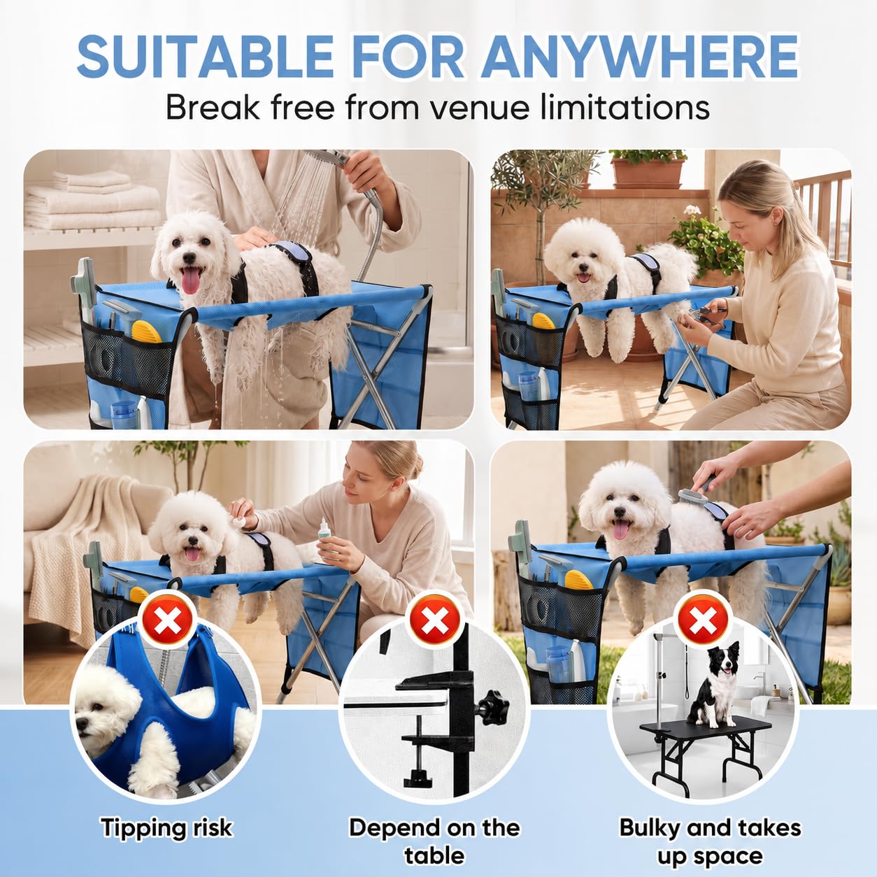 Table de Toilettage pour Chien Pliante - Table de Toilettage Canin et Félin | Compagnie Jusqu'à 20 kg, Résistante Aux Griffures, pour Bain, Tonte et Entretien du Pelage (Noir)