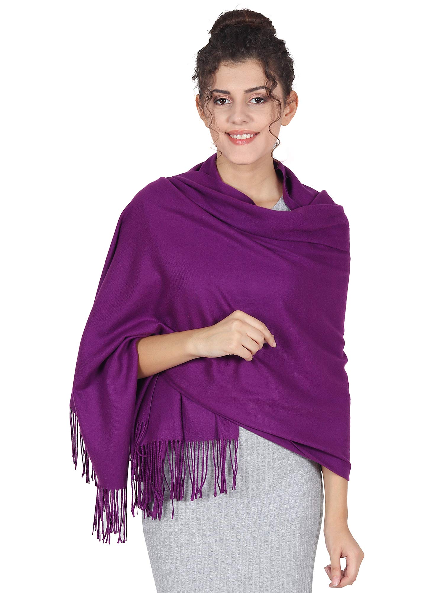 World Of Shawls Women's Purple Winter Cashmere Feel Wrap Blanket Shawl Scarf Warm Soft Cozy (Purple)
