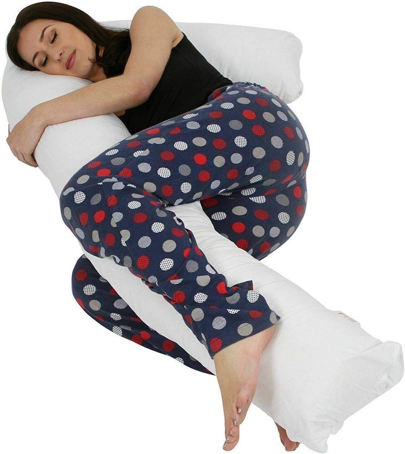 Xania White Premium L - Shape Pregnancy Pillow Orthopaedic Hollow Fibre Filling Maternity Body Pillow, Back, Neck