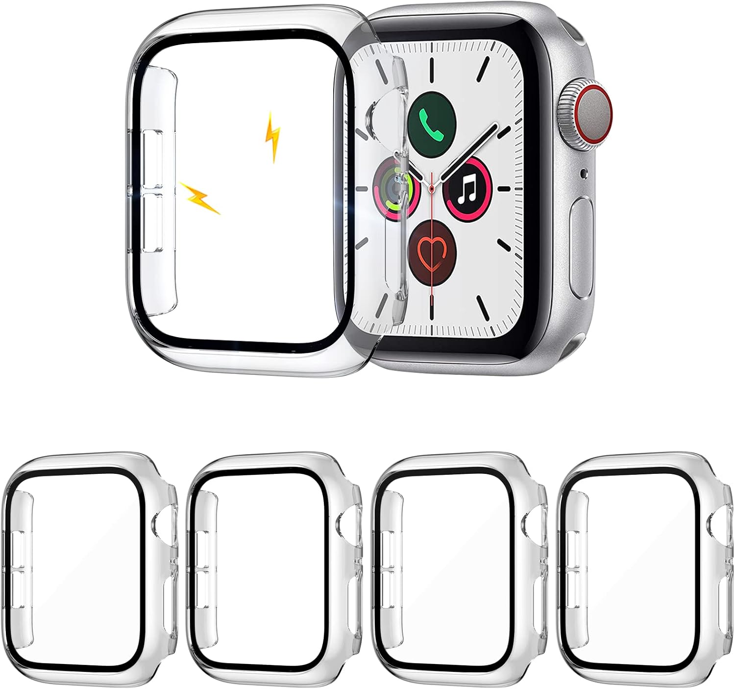 ZEBRE 4-Pack Compatible with Apple Watch 40mm Case, with Built-in HD Clear Ultra-Thin Hard PC Screen Protector Cover Compatible with Apple Watch Series 4/5/ 6/SE